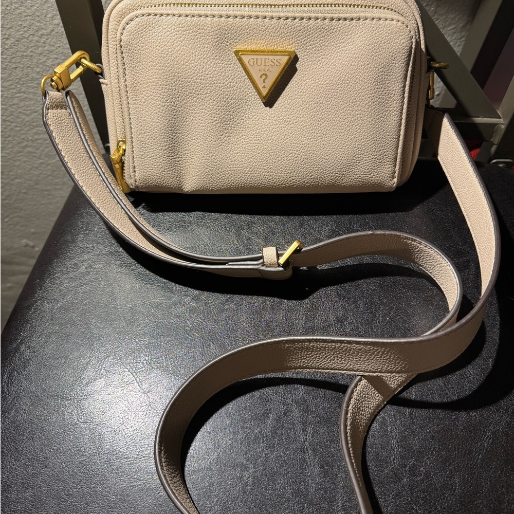 Guess Cream Crossbody Bag with Gold Hardware